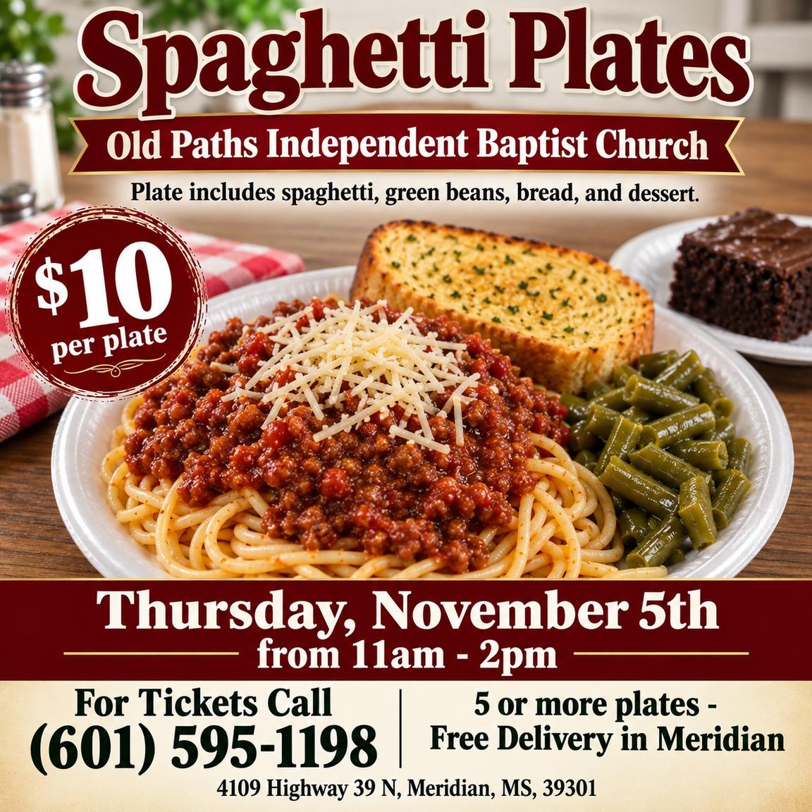 Old Paths Baptist Church Spaghetti Plate Sale Fundraiser