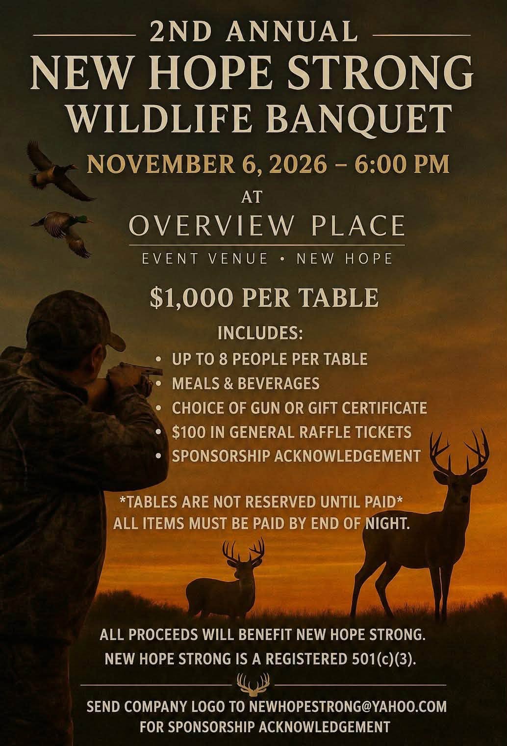 2nd Annual New Hope Strong Wildlife Banquet